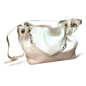 MICHAEL MICHAEL KORS Genuine Leather Cream Crossbody Hand Bag Goldtone Hardware